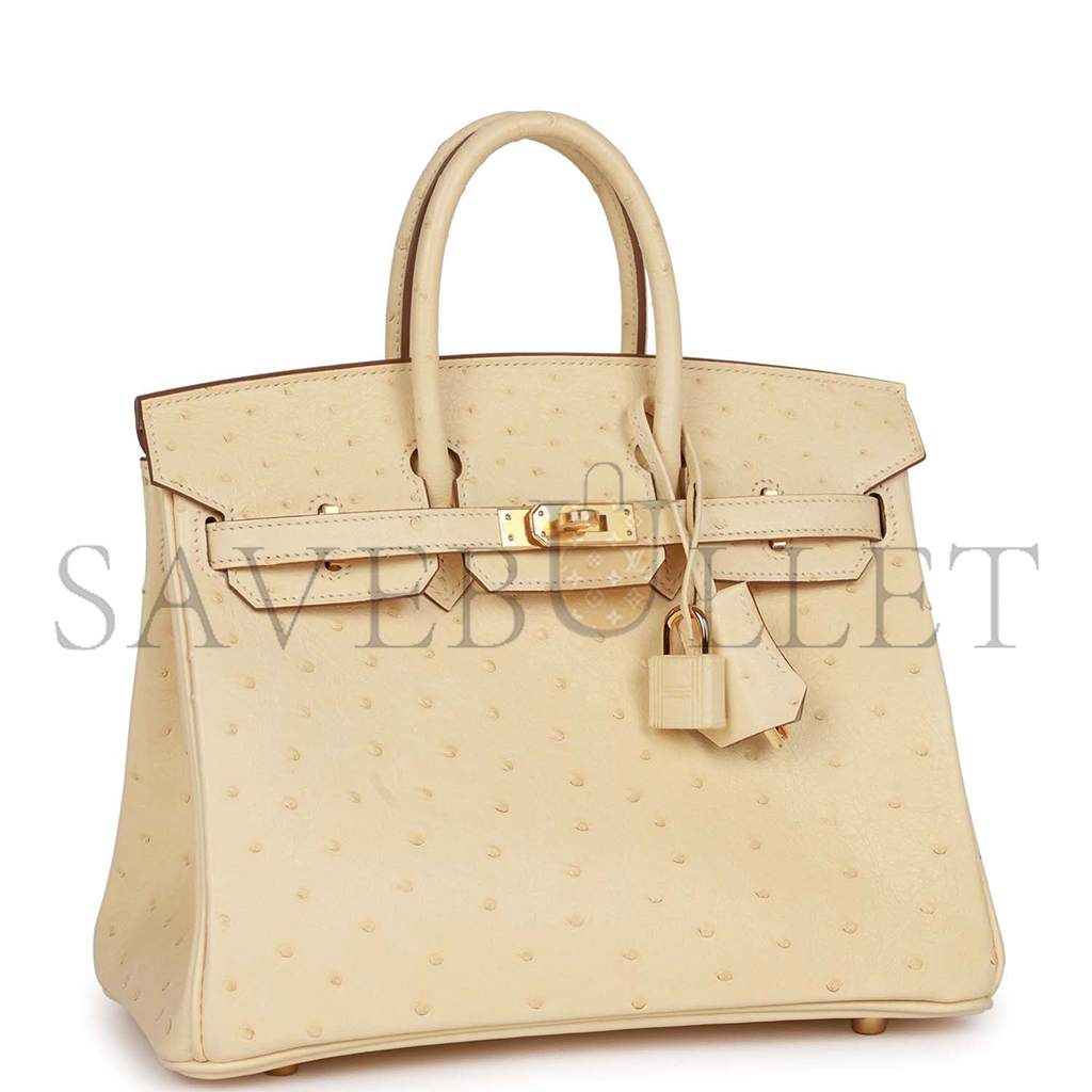 HERMÈS MASTER BIRKIN 25 OSTRICH LEATHER MILK TEA COLOR GOLD BUCKLE H041944CK98 (25*20*13cm)